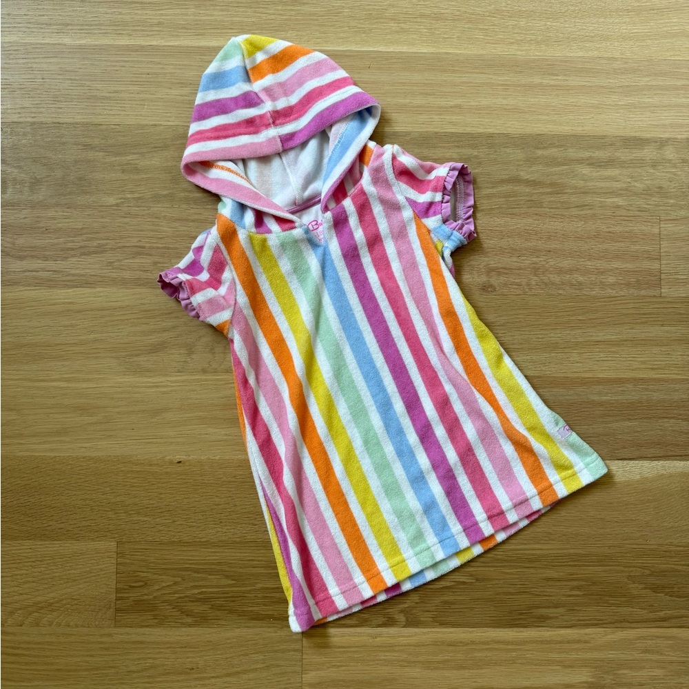 Ruffle Butts Terry Swim Colorful Striped Hooded Dress